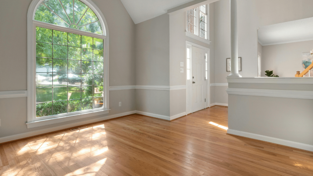 Bright room with large window.